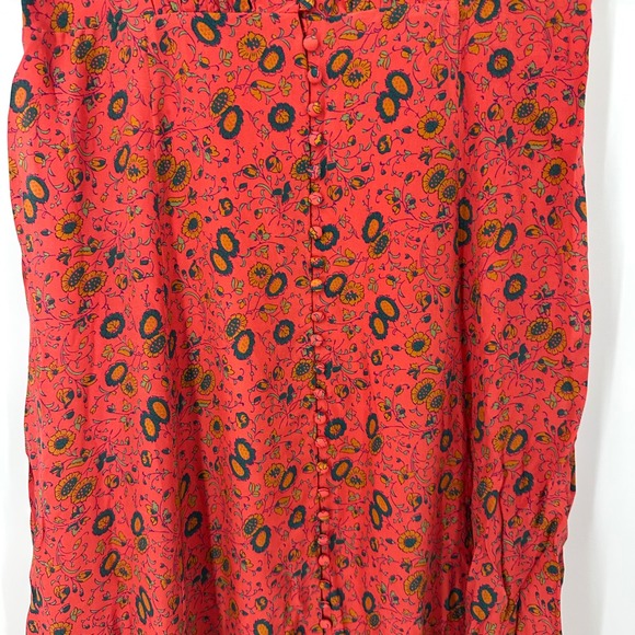Sezane Sollie US 4 Silk Floral Print Midi Dress V Neck Short Sleeve Button Front - Picture 7 of 13